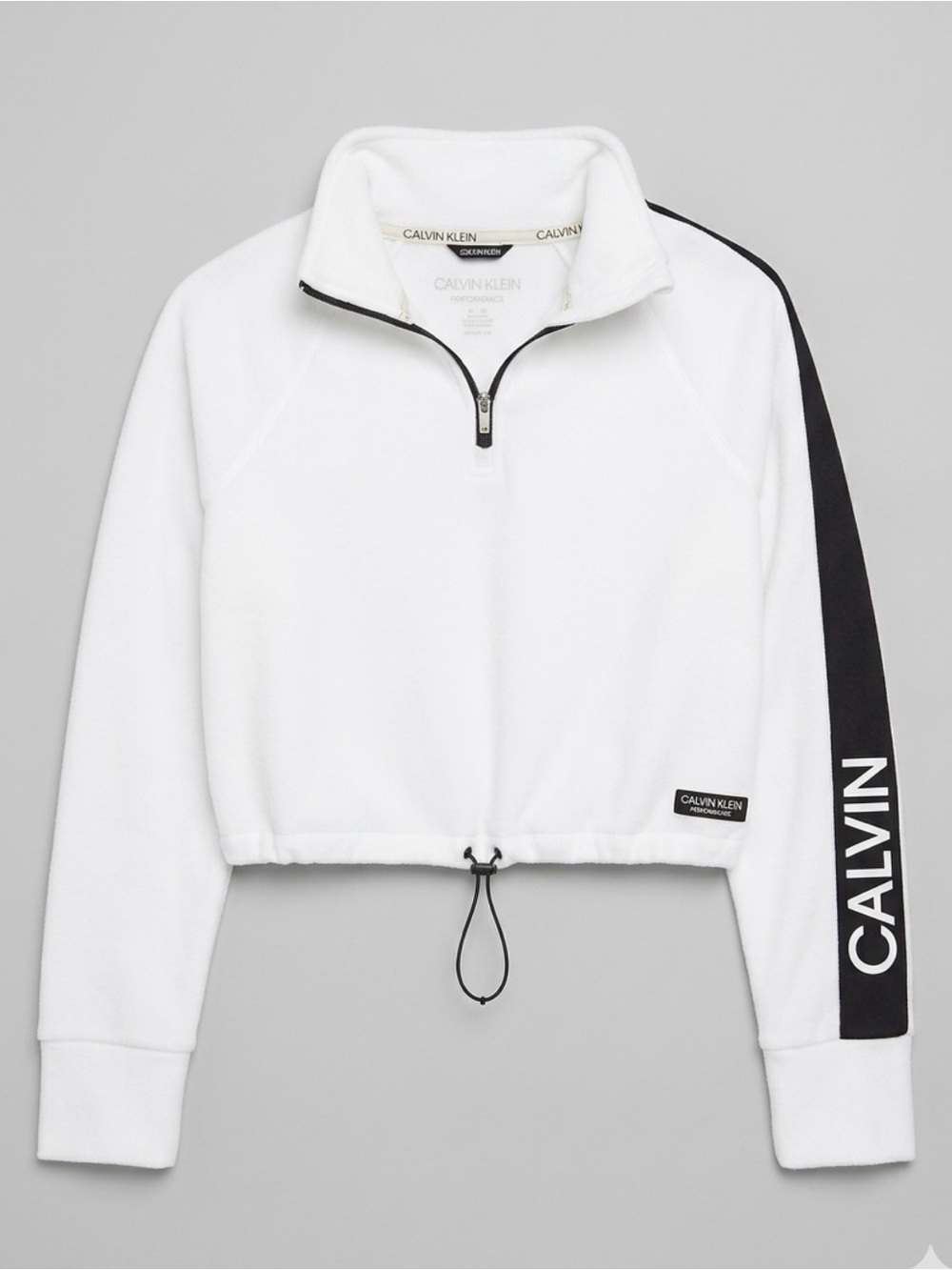 Calvin Klein Performance Cropped Fleece 1/4 Zip Pullover White S